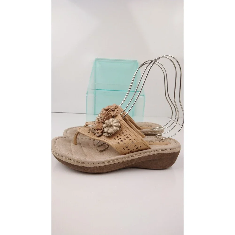 Clarks Artisan Tan Leather Posey Zela Floral Sandals Women s Size 8